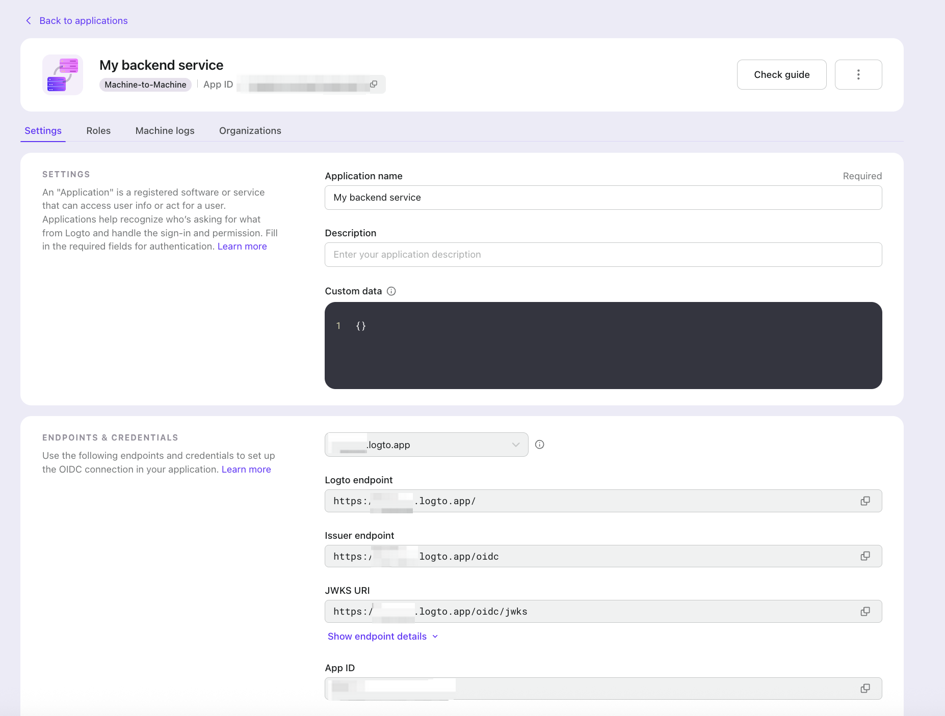 Detalhes do aplicativo M2M