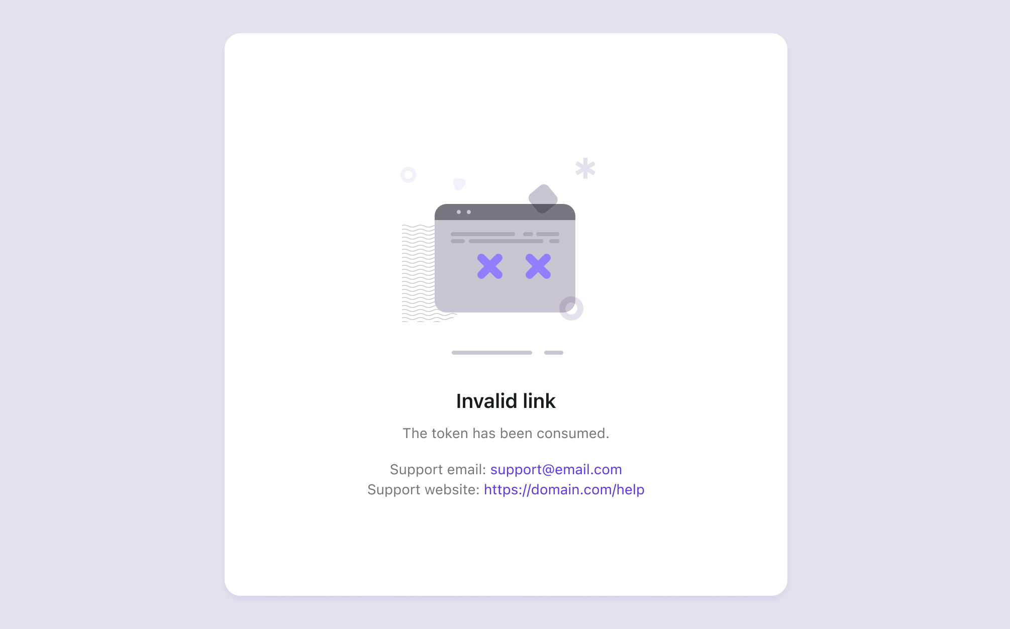지원 연락처 정보가 포함된 인증 (Authentication) 오류 페이지